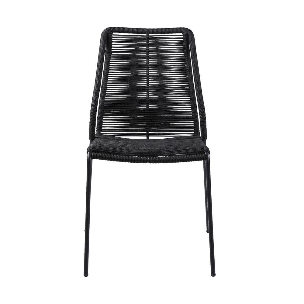 Black Rope and Steel Mid Century Modern Stackable Dining Chairs - Set of 2