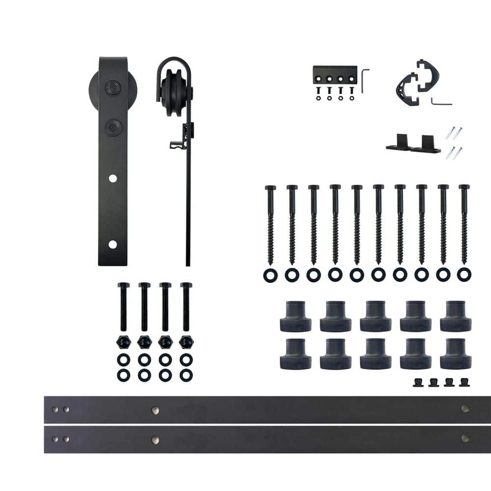 14 ft./168 in. Black Rustic Non-Bypass Sliding Barn Door Track and Hardware Kit for Single Door price history on PriceWatchPro