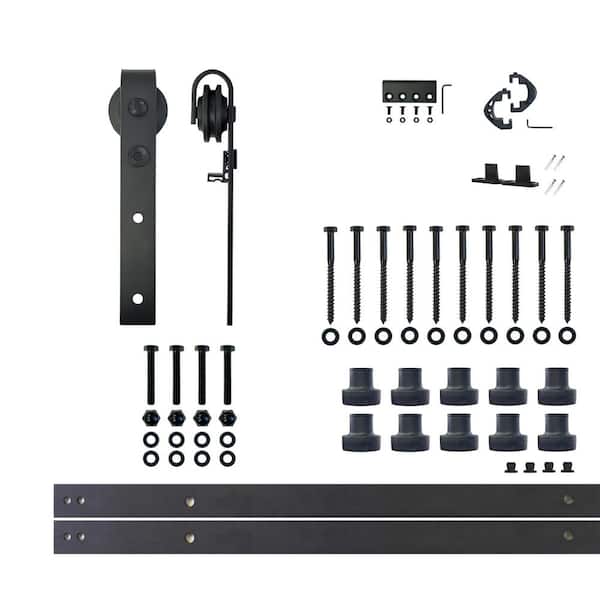 HOMACER 14 ft./168 in. Black Rustic Non-Bypass Sliding Barn Door Track and Hardware Kit for Single Door