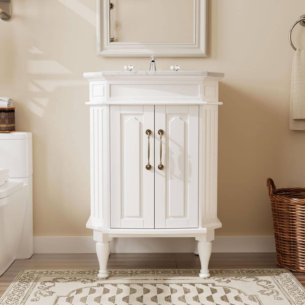 JEAREY 24 in. White Wood Single Sink Freestanding Bathroom Vanity