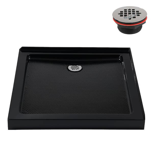 32 in. x 32 in. Corner Acrylic Shower Pan Base in Glossy Black with Left Drain Included