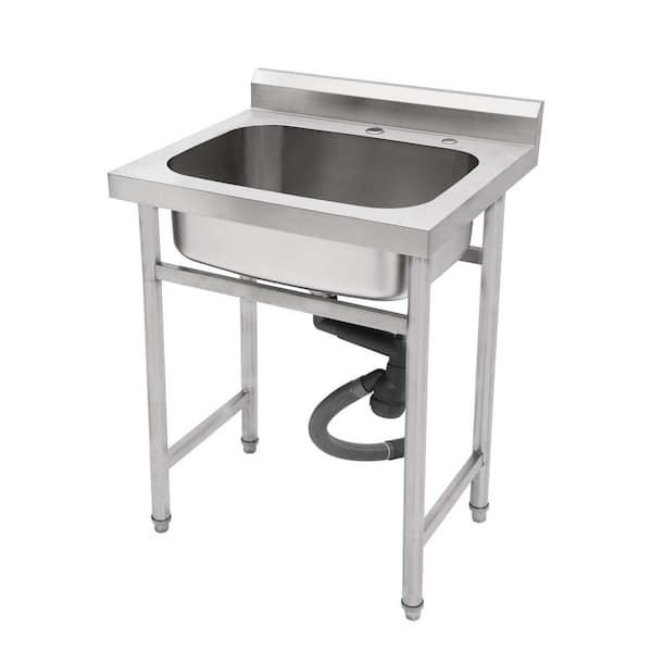 25 in. Freestanding Stainless Steel Single Compartment Commercial Kitchen Sink with Drain Basket and Adjustable Feet