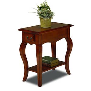 23.25 in W 1-Drawer Brown Cherry Wooden Top Rectangle French Cabriole Leg Side Table with Shelf