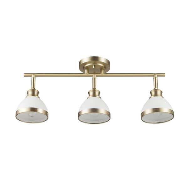Globe Electric 1.8 ft. 3-Light Matte Brass Fixed Track Lighting Kit with Matte White Shades