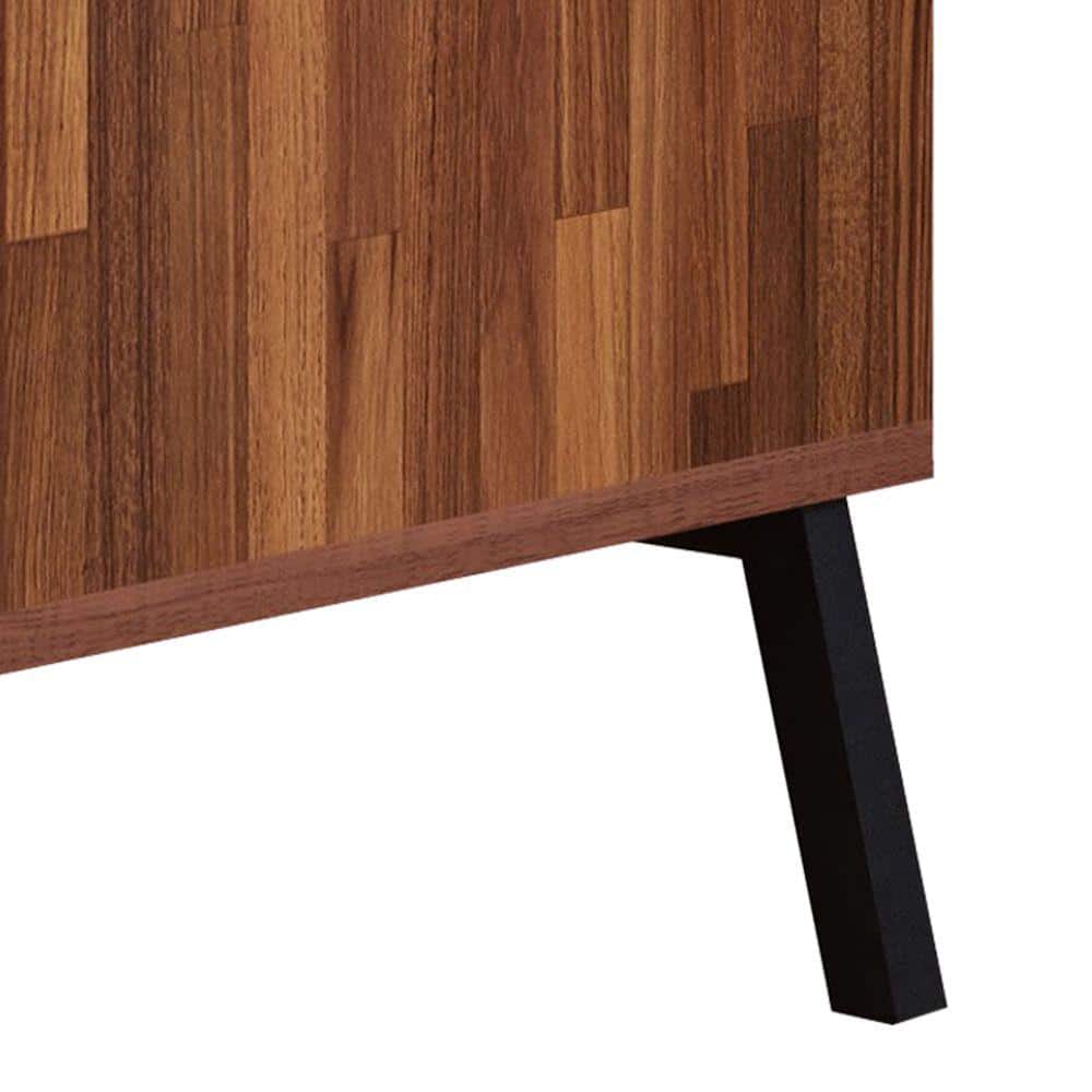Walnut Brown and Black Wood End Table with Metal Legs and Storage