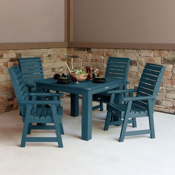 Highwood Weatherly Nantucket Blue 5-Piece Recycled Plastic Square Outdoor Dining Set