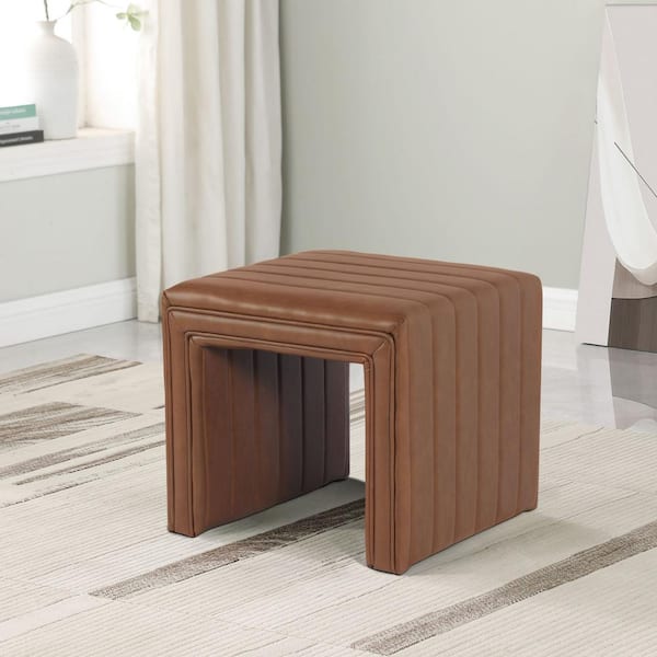 Homepop Carmel Faux Leather Channel Decorative Ottoman