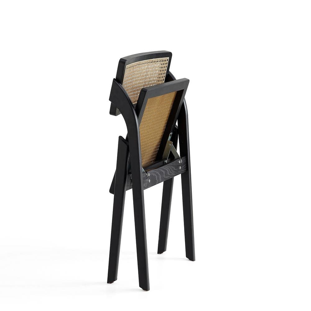 Sleek Black and Natural Cane Folding Side Chair Set