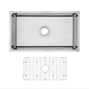 31 in. Tiny Radius Undermount Single Bowl 18-Gauge Stainless Steel Kitchen Sink with Bottom Grid