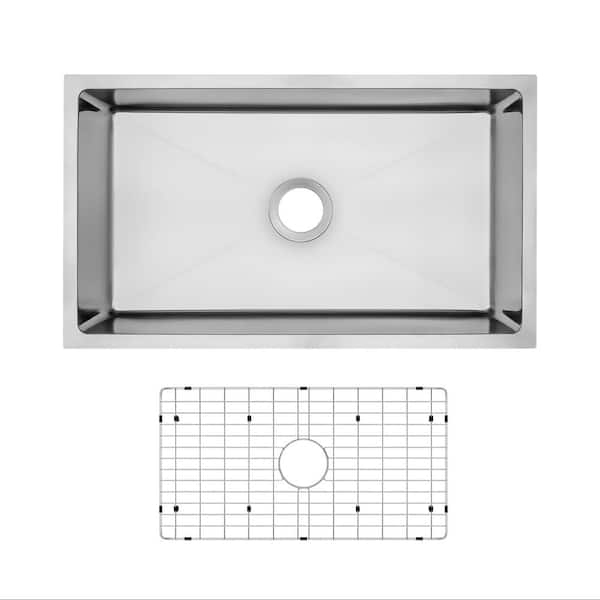 31 in. Tiny Radius Undermount Single Bowl 18-Gauge Stainless Steel Kitchen Sink with Bottom Grid