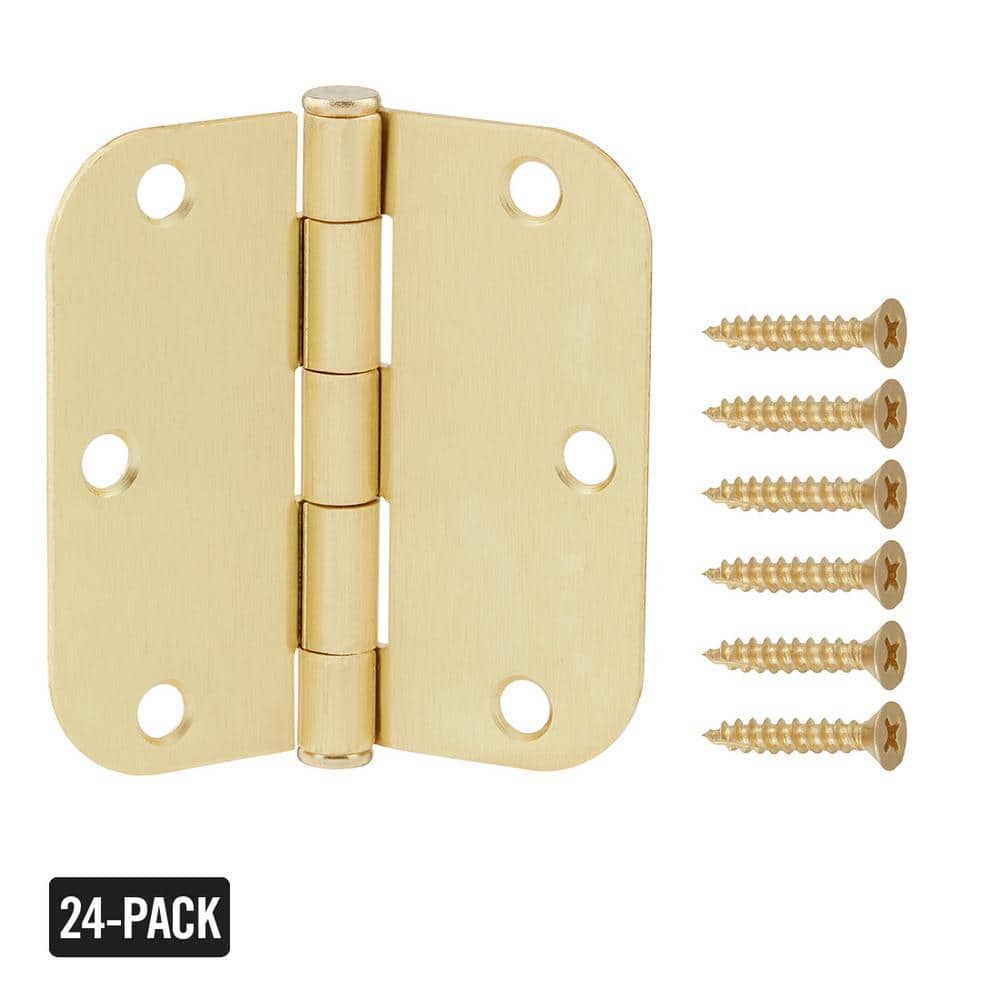 3-1/2 in. x 5/8 in. Radius Satin Brass Door Hinge Value Pack (24-Pack)
