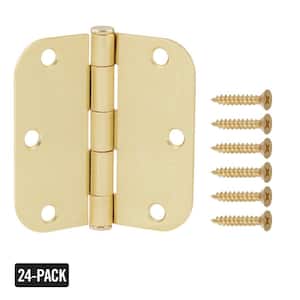 3-1/2 in. x 5/8 in. Radius Satin Brass Door Hinge Value Pack (24-Pack)