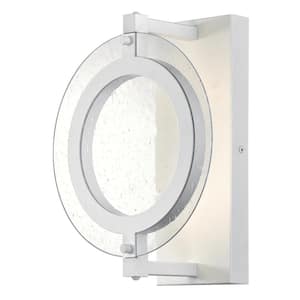 Maddox Medium 1-Light Matte White LED Outdoor Wall Mount Lantern with Clear Seeded Glass