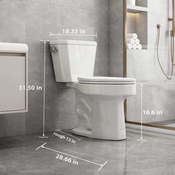 1.28 GPF Side Single Flush Elongated 2-Piece Toilet in Gloss White with 12 in. Rough-In, Seat Included
