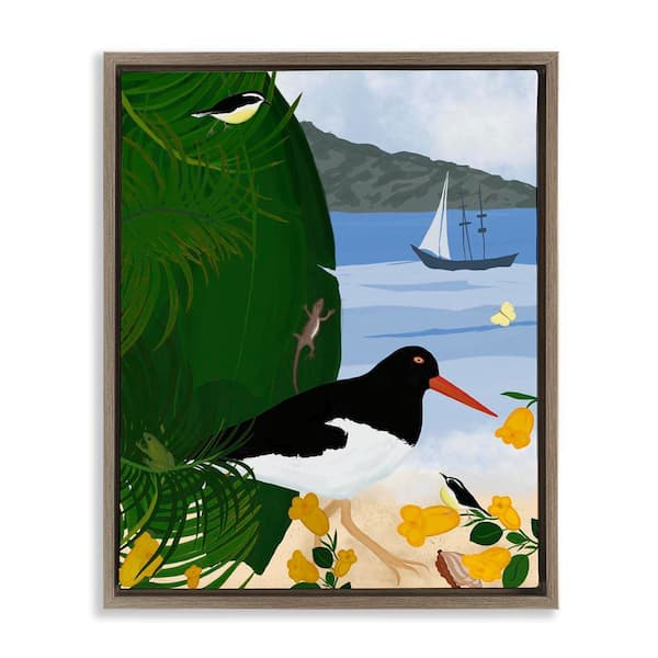 Stupell Industries Island Life by Beach by Michelle Ingari Designs Brown Floater Frame Nature Graphic Art Print 21 in. x 17 in.