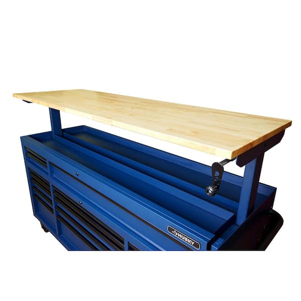 Husky - 72 in. W x 24 in. D Heavy Duty 18-Drawer Adjustable Height Mobile Workbench with Solid Wood Top in Matte Blue