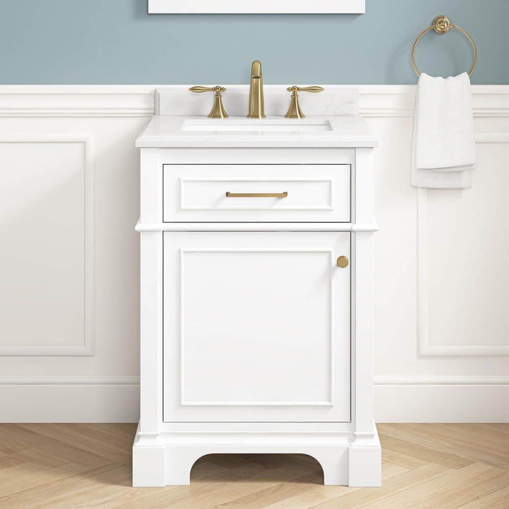 Melpark 24 in. W x 20 in. D Bath Vanity in White with Cultured Marble Vanity Top in White with White Sink