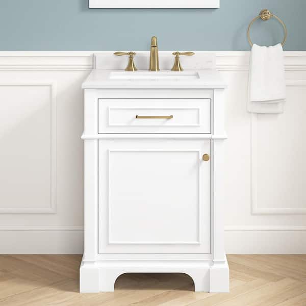 Home Decorators Collection Melpark 24 in. Single Sink White Bath Vanity with White Engineered Marble Top (Assembled)