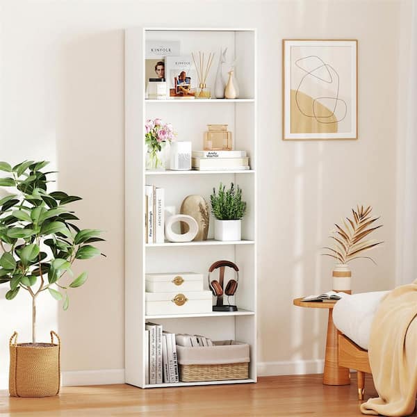 Costway 67 in. White MDF 5-Shelfves Standard Bookcase with Storage