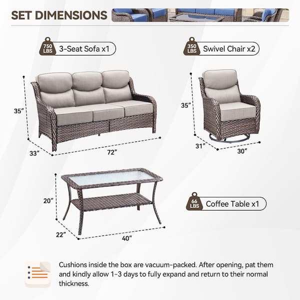 MoonLuxe Brown Swivel Glider Wicker Patio Conversation Set with Beige Olefin 6 in. Thick Cushions/Coffee Table (4-Piece)