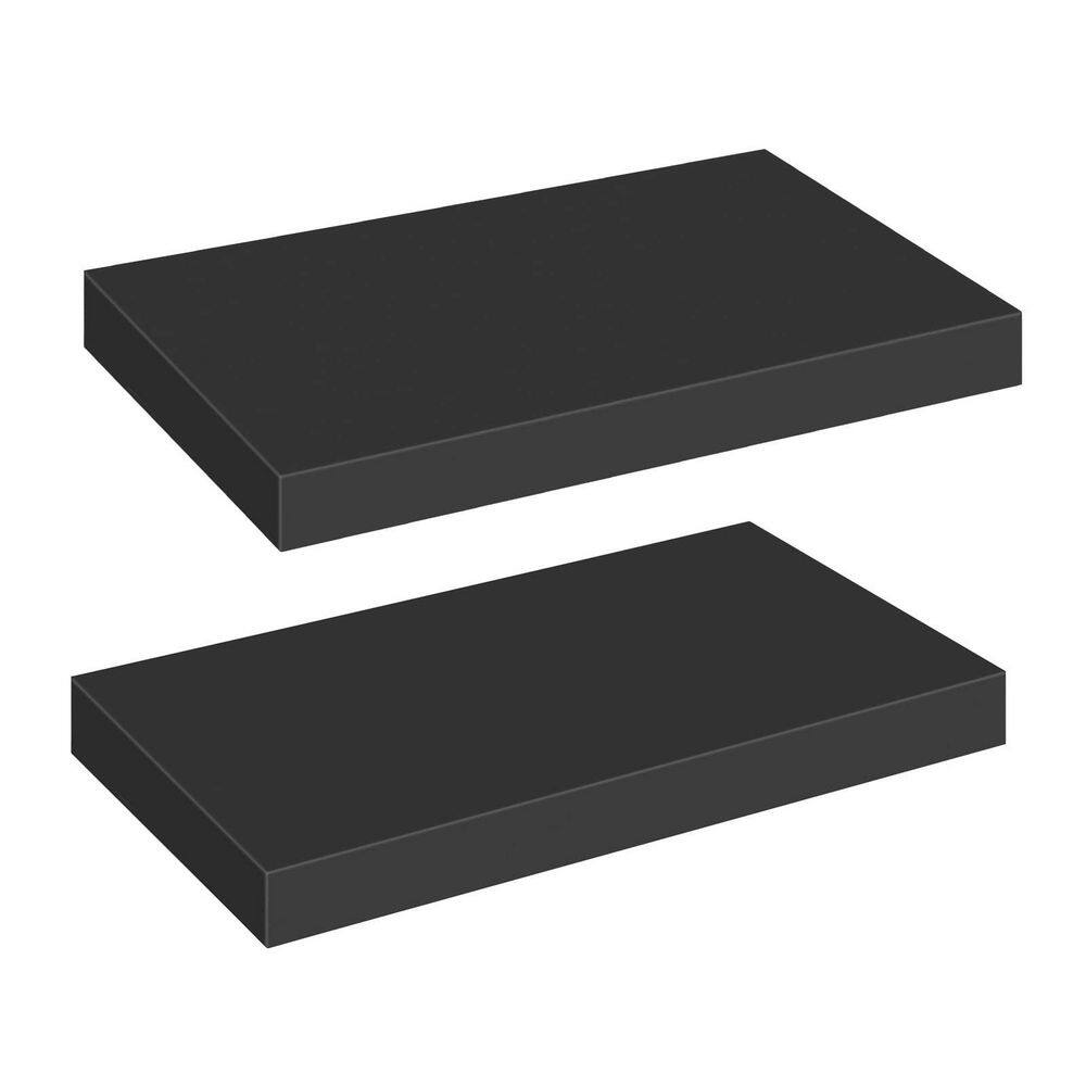 7.9 in. x 15.7 in. x 1.5 in. Black MDF Wall Shelf (Set of 2)