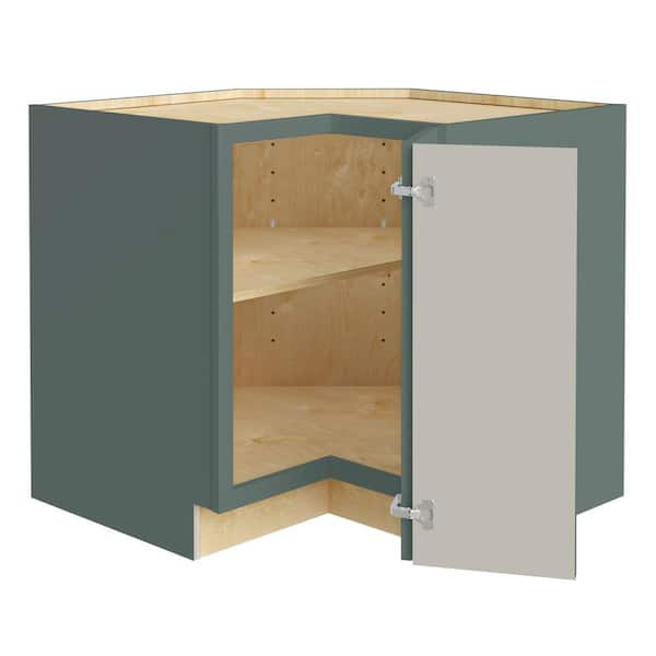 Washington 36 in. W x 24 in. D x 34.5 in. H Assembled Plywood Corner Kitchen Cabinet in Green with Adjustable Shelf RH