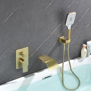Single-Handle Wall Mount 1 -Spray Roman Tub Faucet 2.5 GPM with 10 in. Handheld Shower in. Brushed Gold Valve Included