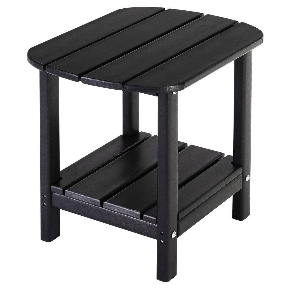 Waterproof Double Tier Black Oval HDPE Plastic 18 in. Outdoor Side Table
