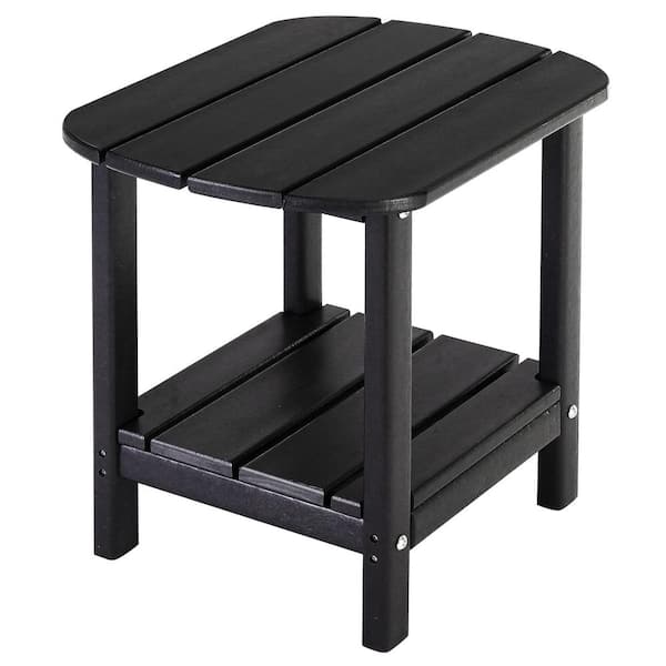 Unbranded Waterproof Double Tier Black Oval HDPE Plastic 18 in. Outdoor Side Table