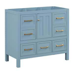 35.5 in. W x 17.8 in. D x 33 in. H Bath Vanity Cabinet without Top in Blue with 5-Drawers and 1-Door