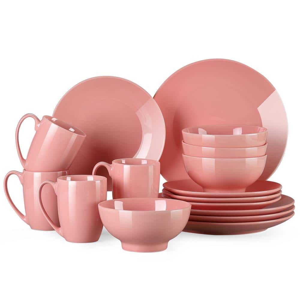 Lovecasa Sweet 16 Piece Pink Porcelain Dinnerware Sets Service For 4