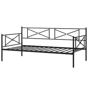 Black Metal Twin Daybed Frame Slat Support Mattress Foundation Living Room