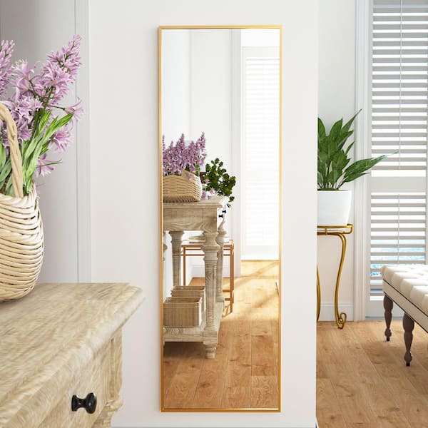 XRAMFY 50 in. H x 16 in. W Modern Rectangular Gold Aluminum Alloy Framed Full Length Mirror Wall Mirror