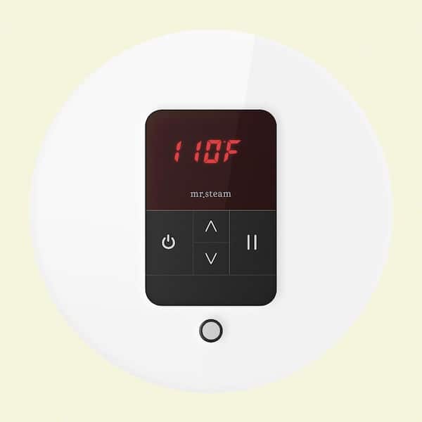 iTempo Round Steam Shower Control in White with Polished Chrome Bezel