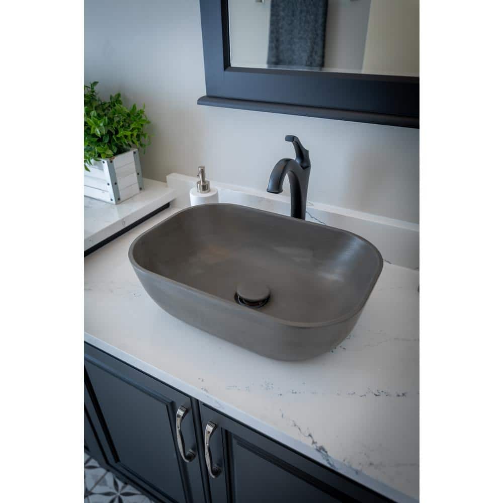 Dark Gray Concrete Rectangular Vessel Sink with Rounded Corners