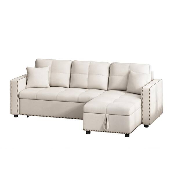 ZIRUWU 87.7 in. Wide Reversible Square Arm Polyester L Shaped Sectional Sofa with Storage in Beige