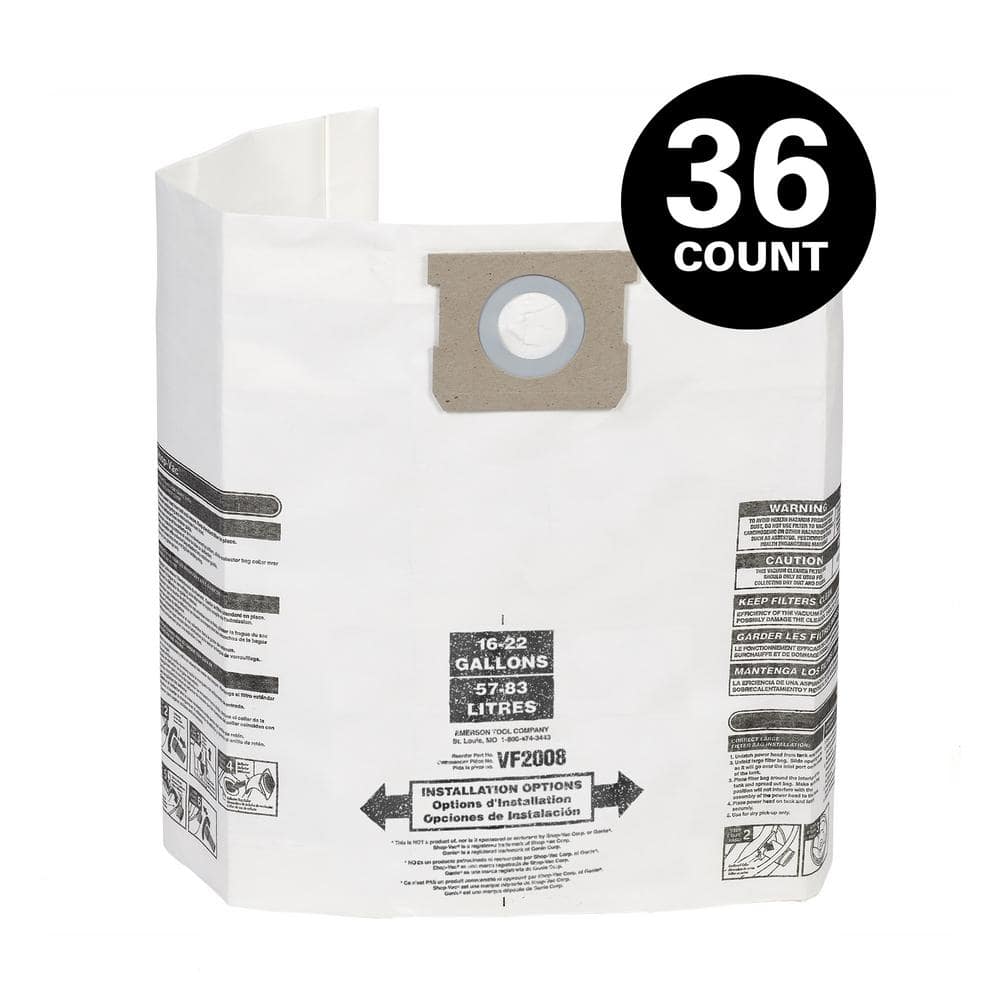 MULTI FIT General Debris Wet/Dry Vac Dry Pick-up Only Dust Collection Bags for 15 to 22 Gal Shop-Vac Brand Shop Vacuums (36-Pack) VF2008D Sansujyuku sansujyuku.com