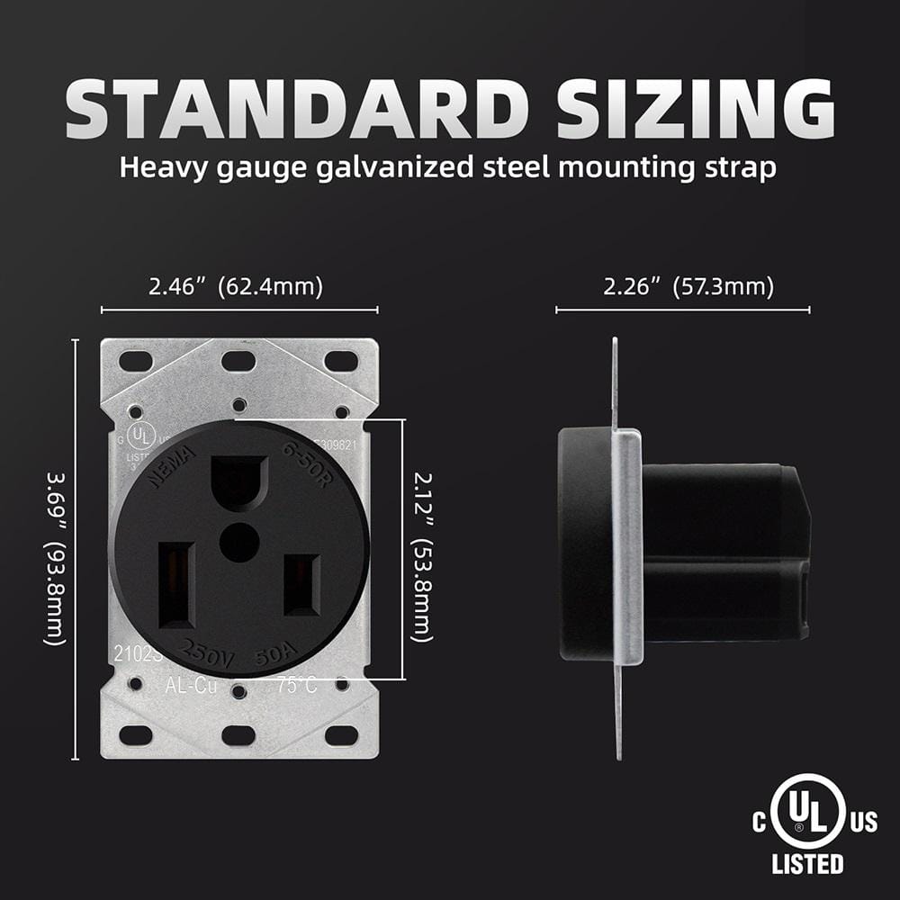 50 Amp Black Thermoplastic Tamper Resistant Single Outlet