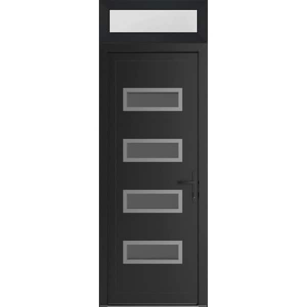 32 in. x 94 in. Left-hand/Inswing Mirrored Glass Matte Black Steel Prehung Front Door with Hardware