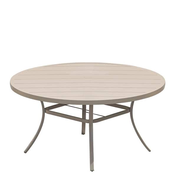 Unbranded Sandshell Metal Outdoor Patio Round Dining Table with Adjustable Umbrella Hole for Deck Lawn Garden