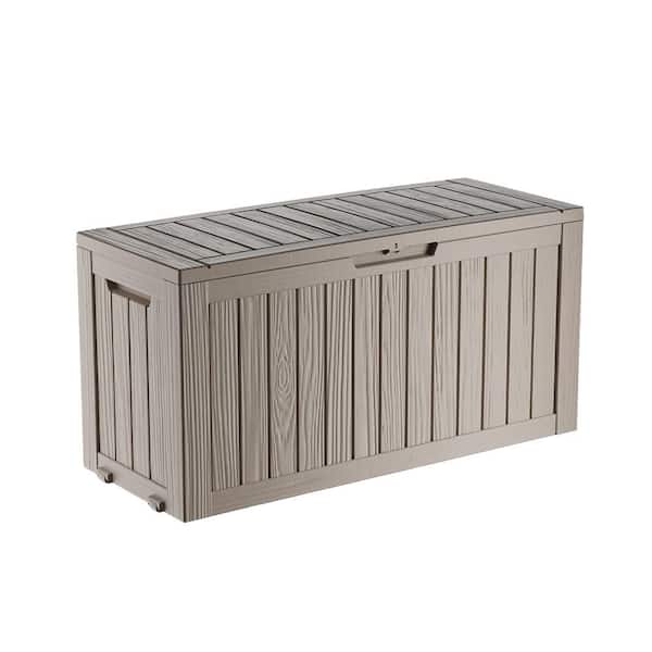 75 Gal. Brown Resin Deck Box with Wheels for Outdoor Cushions