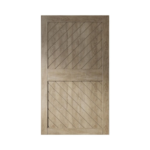 HOMACER XT3 50 in. x 84 in. C-Panel Solid Core Classic Gray Slanted Stripe Design Pine Wood Interior Sliding Barn Door Slab