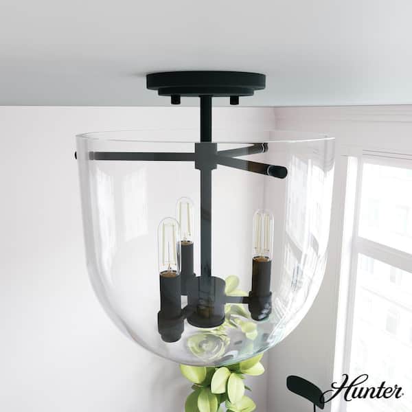 Hunter Sacha 11 in. 3 Light Natural Iron Semi Flush Mount Bedroom Light