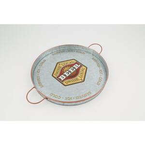 Small Round Galvanized Iron Serving Tray with Handles