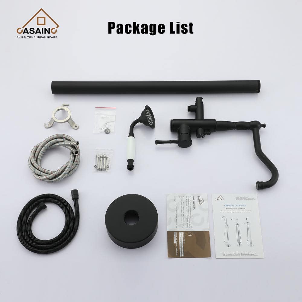 Matte Black Stainless Steel Freestanding Bathtub Faucet with Hand Shower