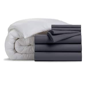 8-Piece Charcoal Full Solid Color Microfiber Bed in a Bag