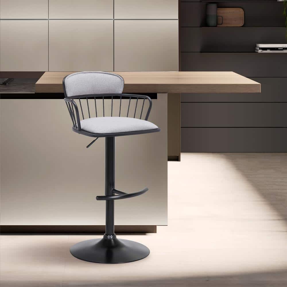 Nash Adjustable 33 in. Light Grey/Black Metal/Wood Bar Stool with Light Gre