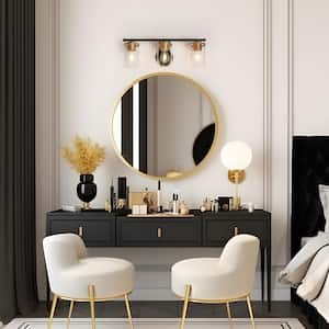 Modern 21.6 in. Matte Black and Satin Gold 3-Light Vanity Light with Cylinder Clear Glass Shades Bathroom Wall Light