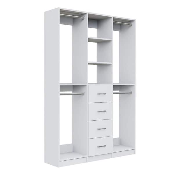 Alto Collection 58.5 in. W White Wall Mounted 2 Double Hang-Shelf and 4-Drawer Closet Kit Wood Closet System