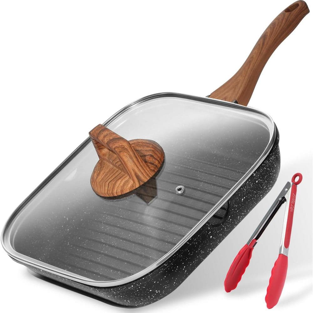 11 in. Nonstick Granite Grill Pan Indoor Cooking Induction Compatible Die-Cast Aluminum Square Skillet Black price history on PriceWatchPro